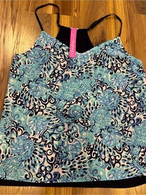 Lilly Pulitzer Aqua, Navy & White Printed Tank
